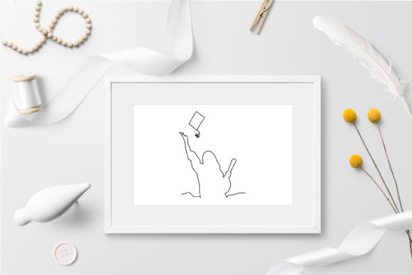 Abstract Line Drawing Graduates Woman in Minimal Style