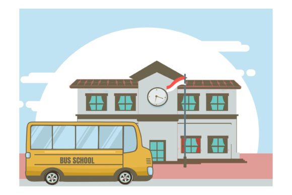 Back to School with Bus Go to School Vector Graphics