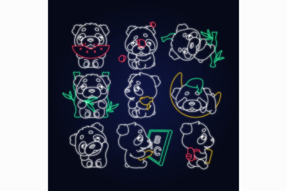 Evaluating Cute Panda Kawaii Neon Light Characters for Design Projects