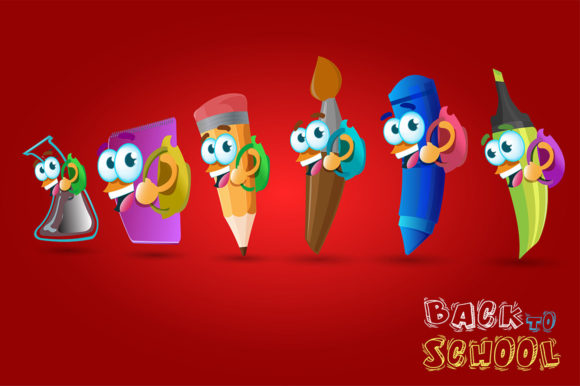 Funny Set of Cartoon School Supplies: A Versatile Design Resource for Creators and Professionals