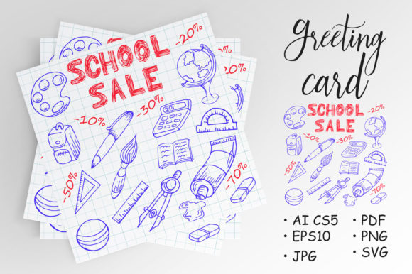 School Sale Hand Drawing Back to School Art for Creatives and Small Businesses