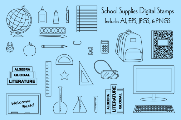 School Supplies Digital Stamps: A Practical Clipart Collection for Creators and Educators