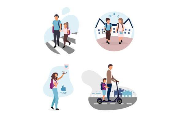 Schoolchildren Flat Vector Illustrations: Bringing Classrooms and Characters to Life